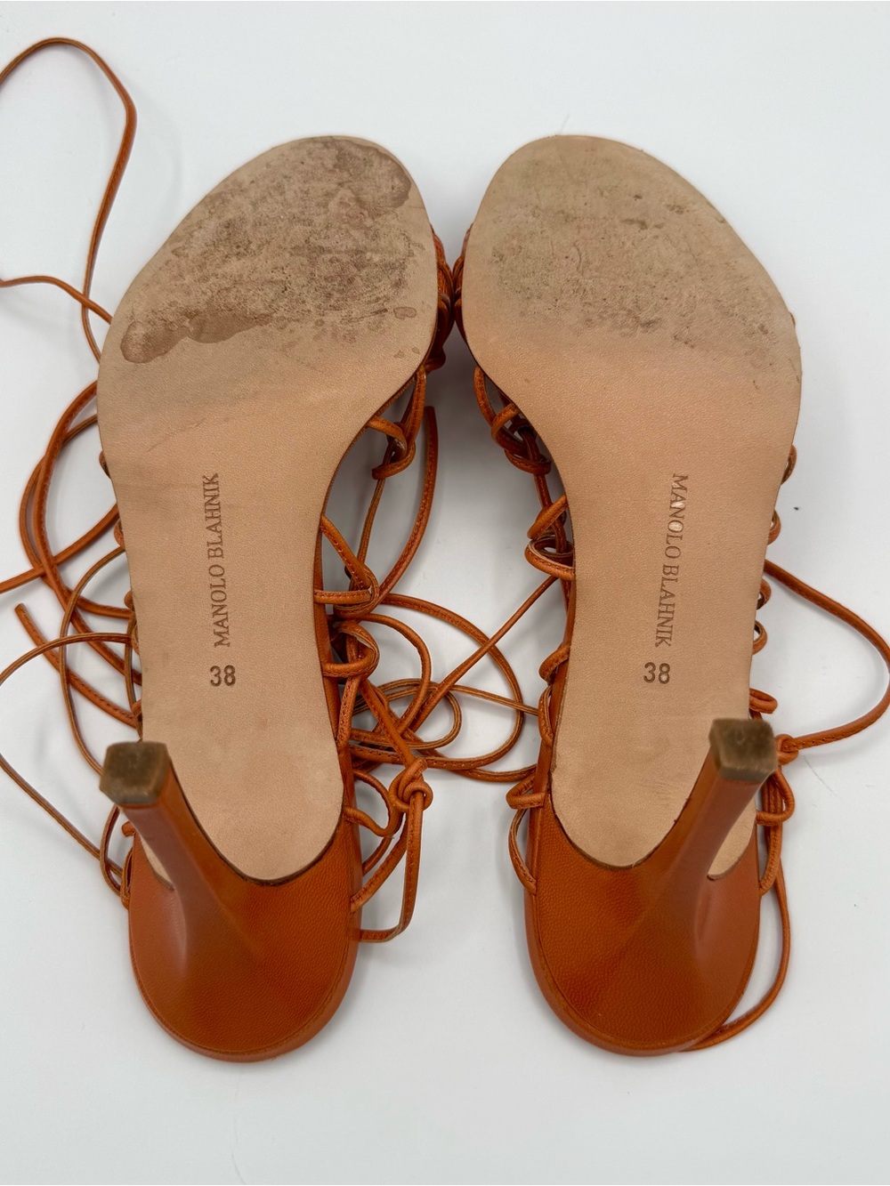 Manolo Blahnik orange knotted, strappy heel sandals, size 38 - Picture 5 of 7
